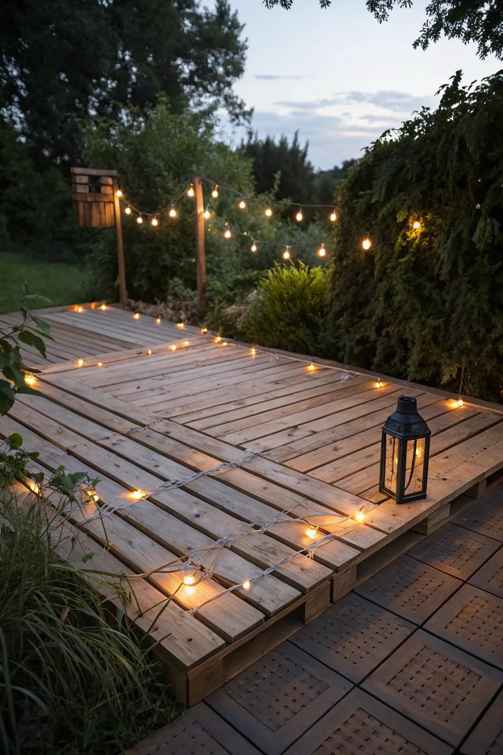 Transmute your evenings through a handcrafted platform terrace, illuminated by enchanting festoon lights.