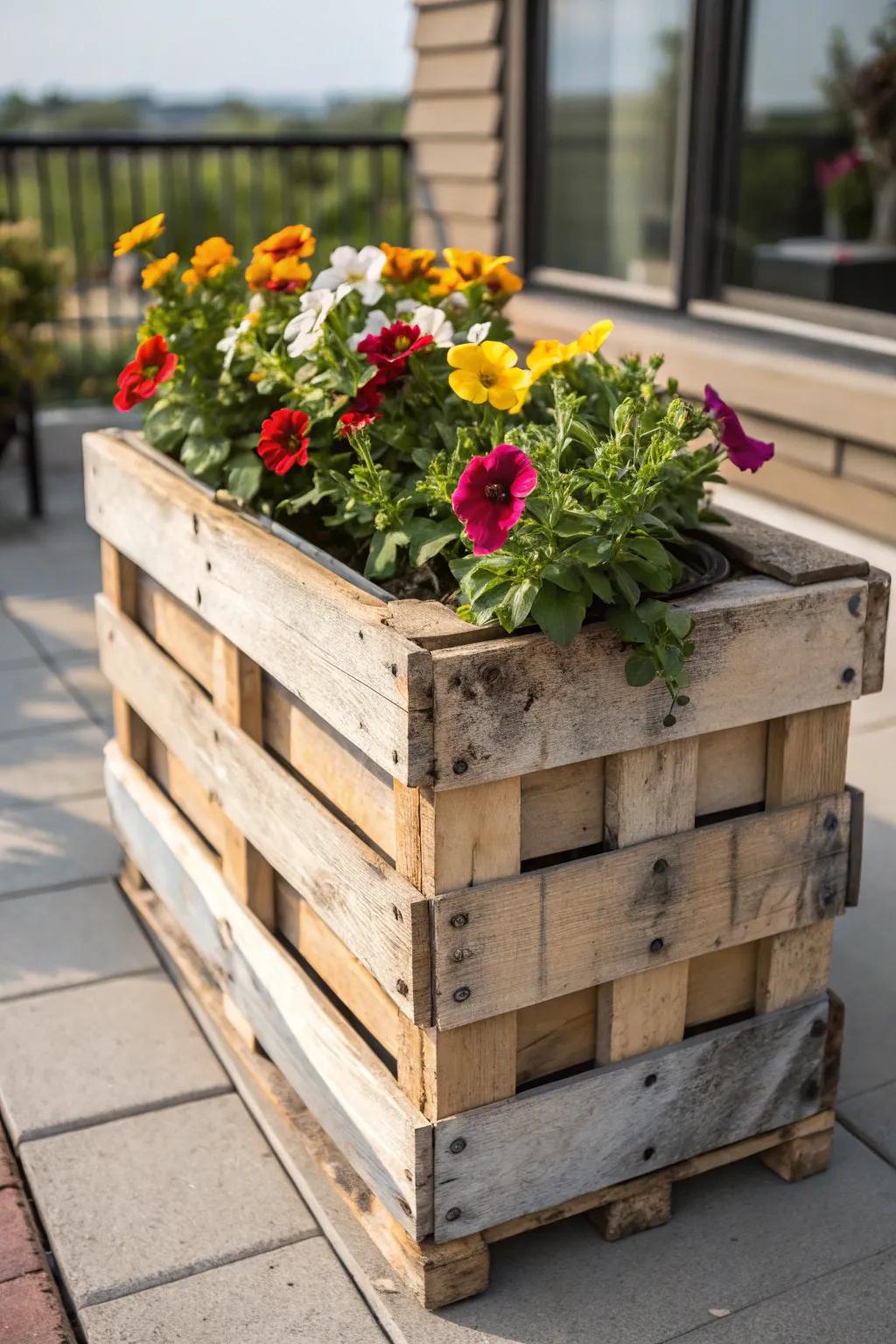 Transmute pallets into an awe-inspiring planter trough and breathe vitality into your patio with vibrant efflorescence.