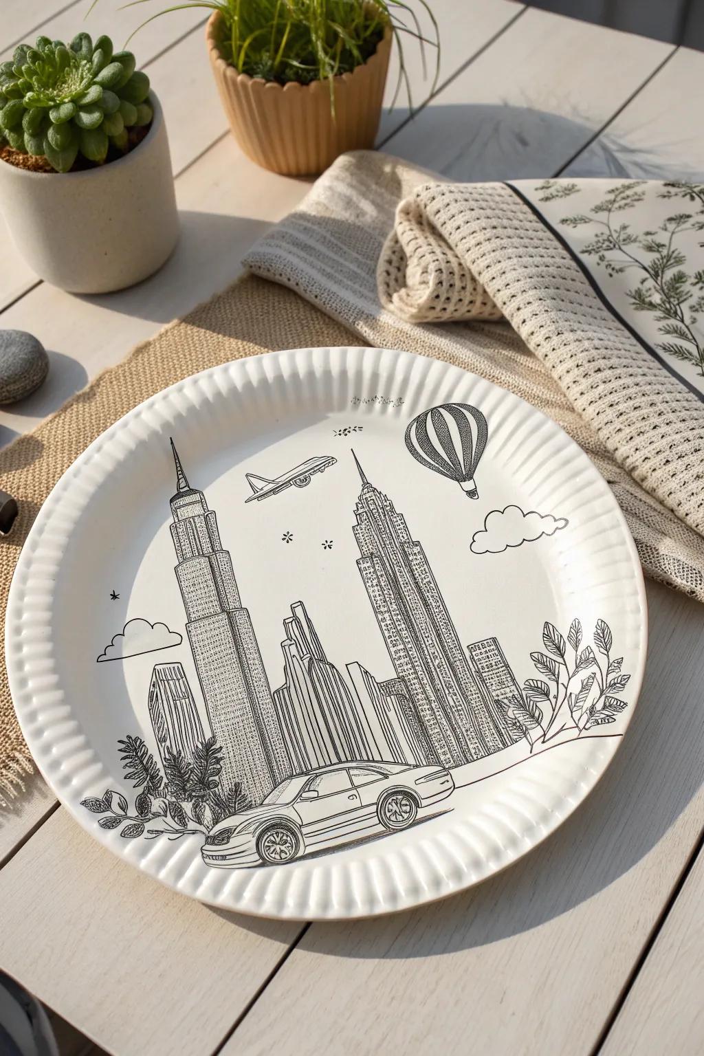 Imagine Tomorrow: A glimpse into a futuristic world drawn on a simple paper plate.