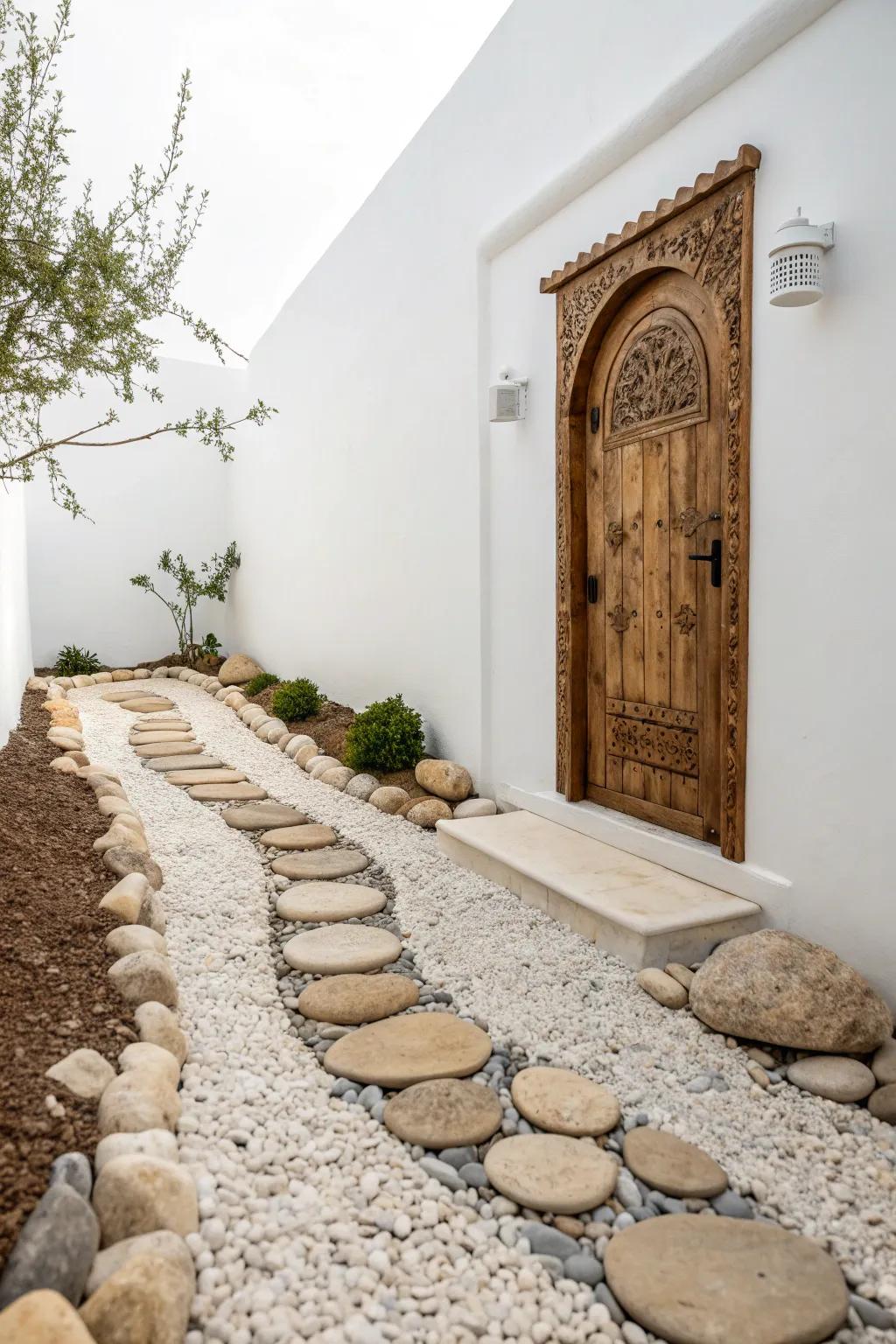 Uncover the enchantment of a secluded garden through this charming pebble walkway wall art, where simplicity harmonizes with bewitchment.