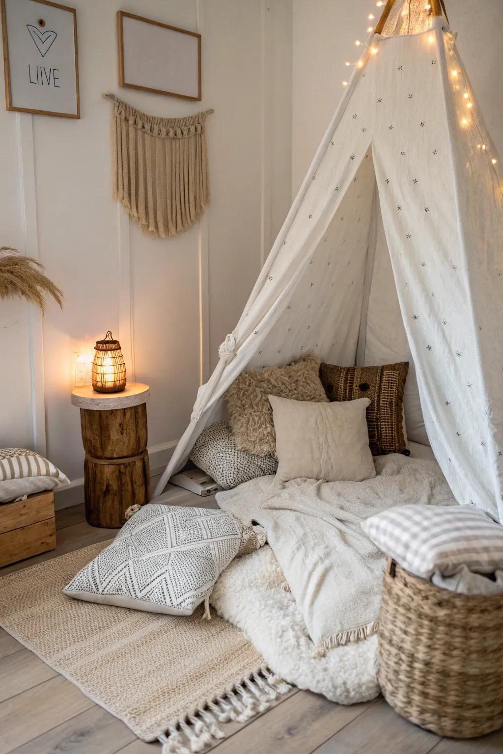 Escape into the welcoming ambiance of your serene shelter, an enclave where simplicity converges with serenity.