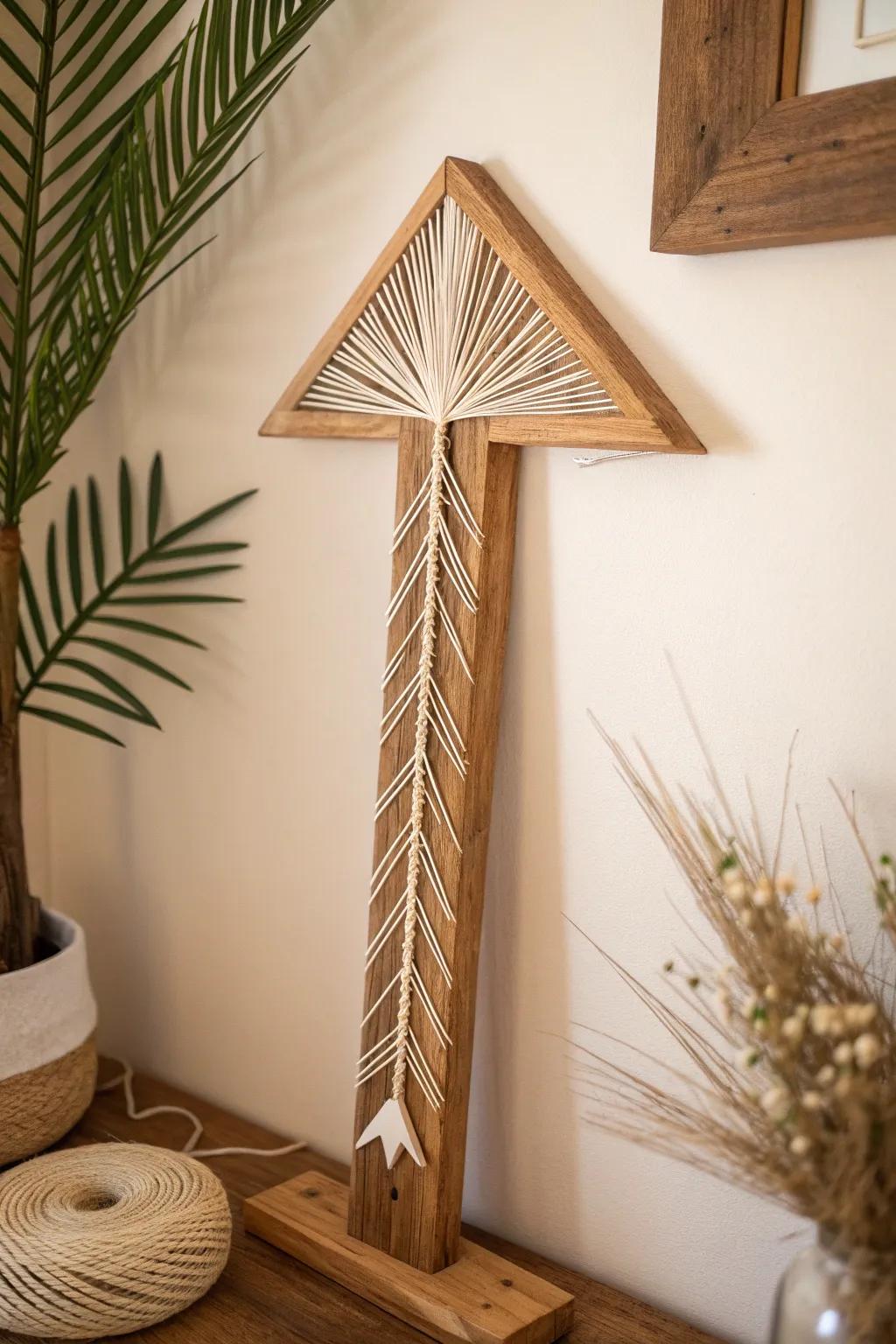 Point your decor in the right direction with this stunning rustic string art arrow, where minimalism meets bohemian charm.