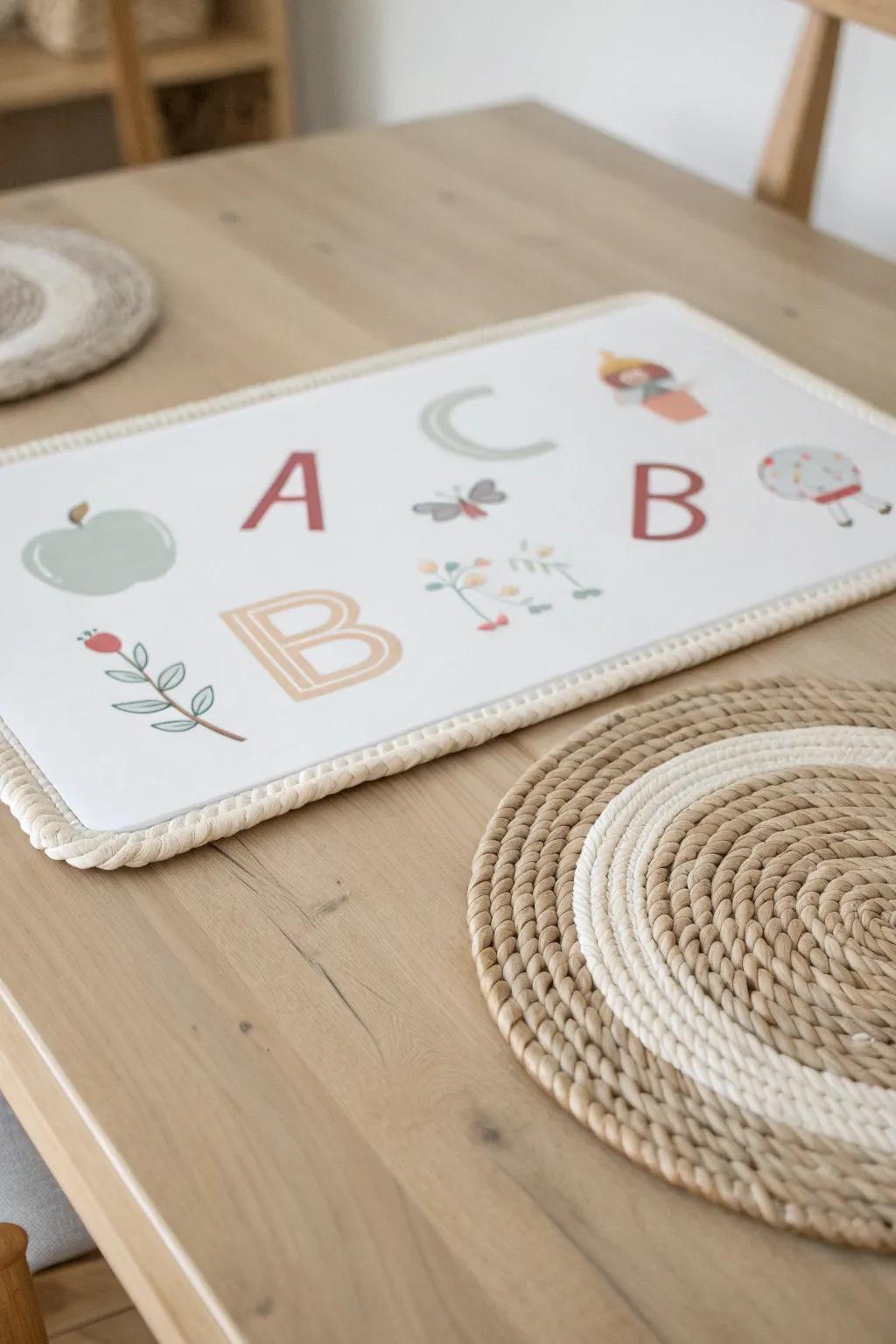 Inspire young intellects through this endearing symbolic tablemat – where learning intertwines with aesthetics!
