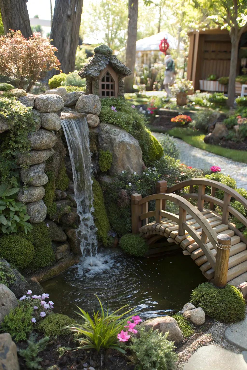 Immerse yourself in the enchanting magnificence of a handcrafted fable garden cascade.