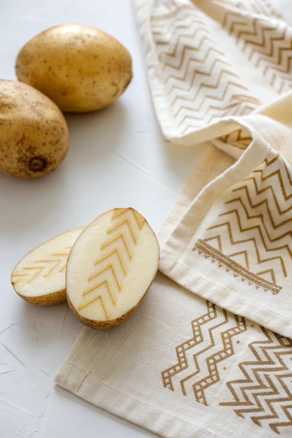 Elevate your artistic endeavor via a chic chevron veggie stamp—simplicity converges with style!