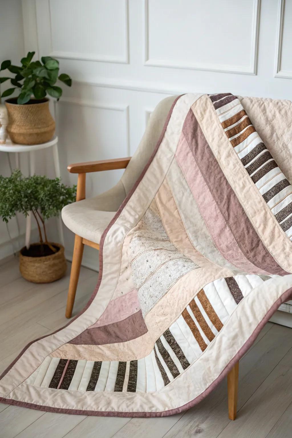 Append a rhythmic impression to your quilt through refined piano key borders.