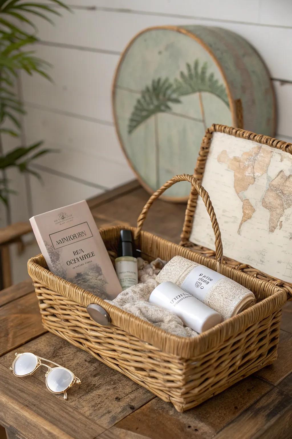 Dream away with the perfect Traveler's Necessities Basket, a blend of simplicity and wanderlust.