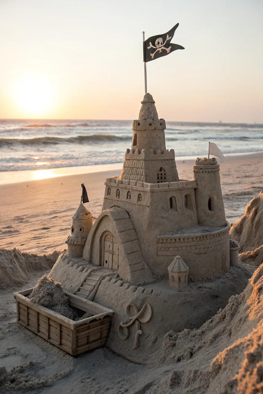 Unleash your inner adventurer with this enchanting buccaneer-themed sandcastle masterpiece!