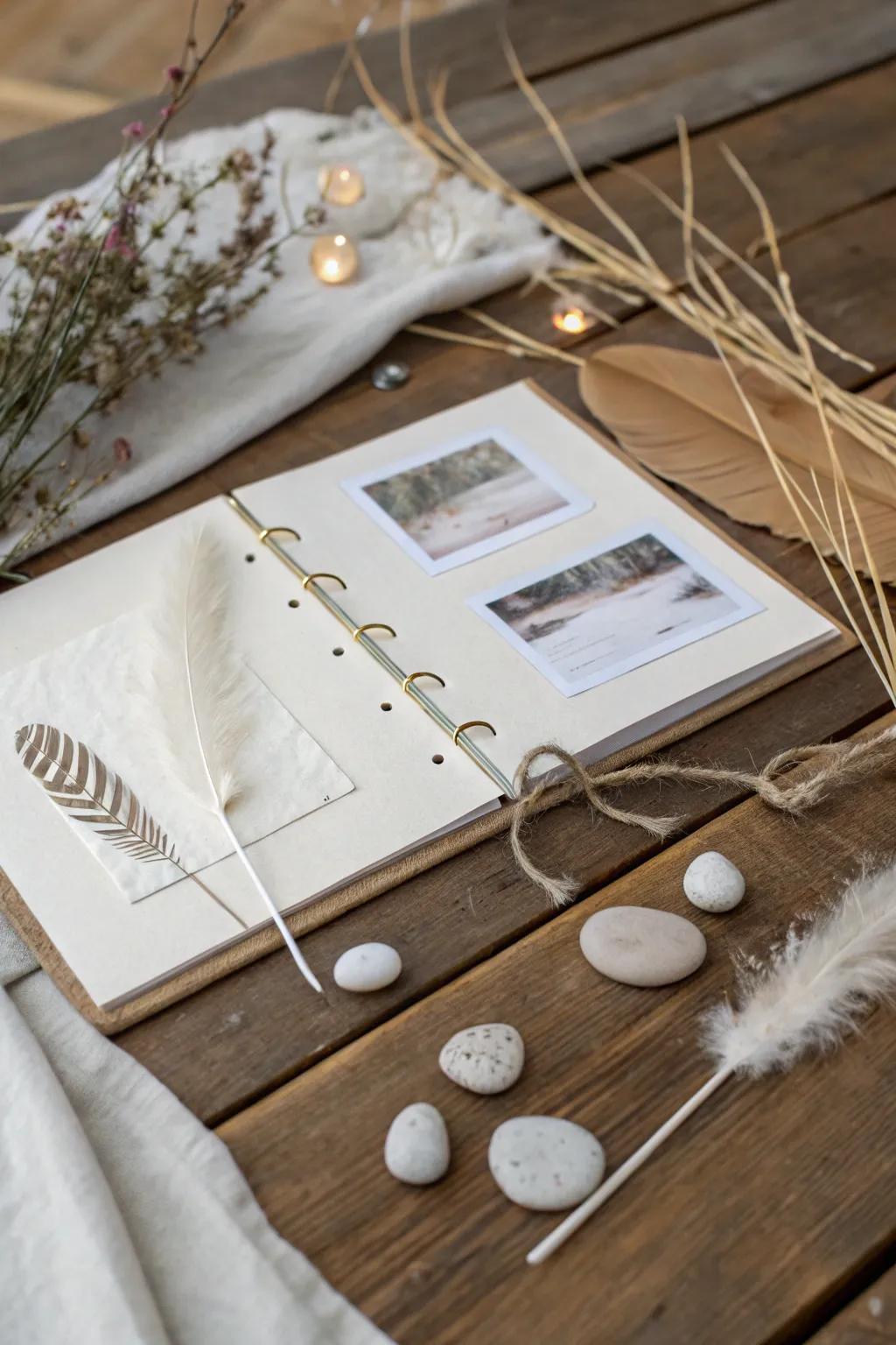 Chronicle your outdoor forays with a touch of nature and sophistication in your scrapbook.