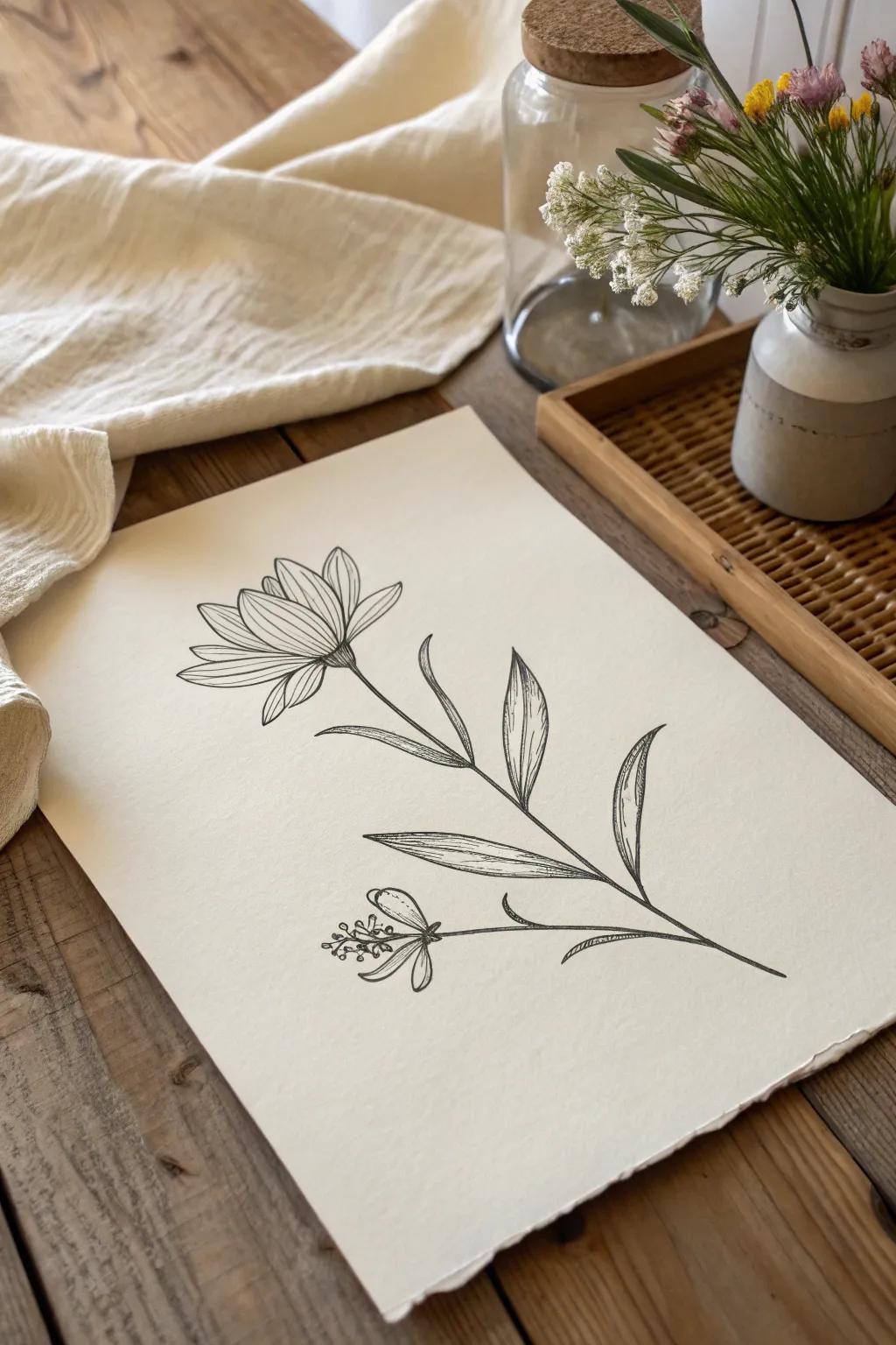Encapsulate nature's essence with minimalist botanical line artistry.