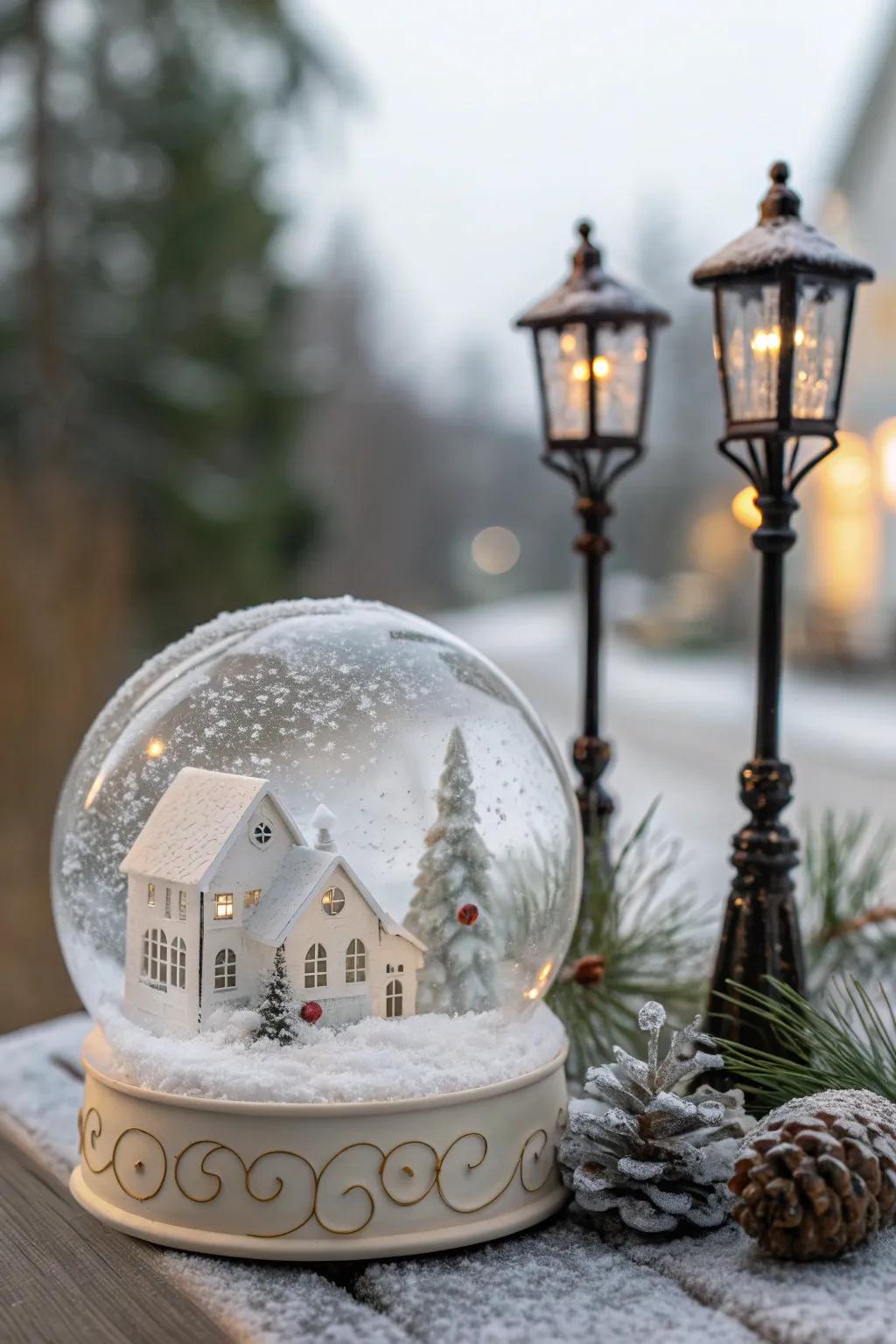 Venture into a serene winter utopia showcasing this charming snowglobe hamlet, wherein simplicity intertwines with elegance.