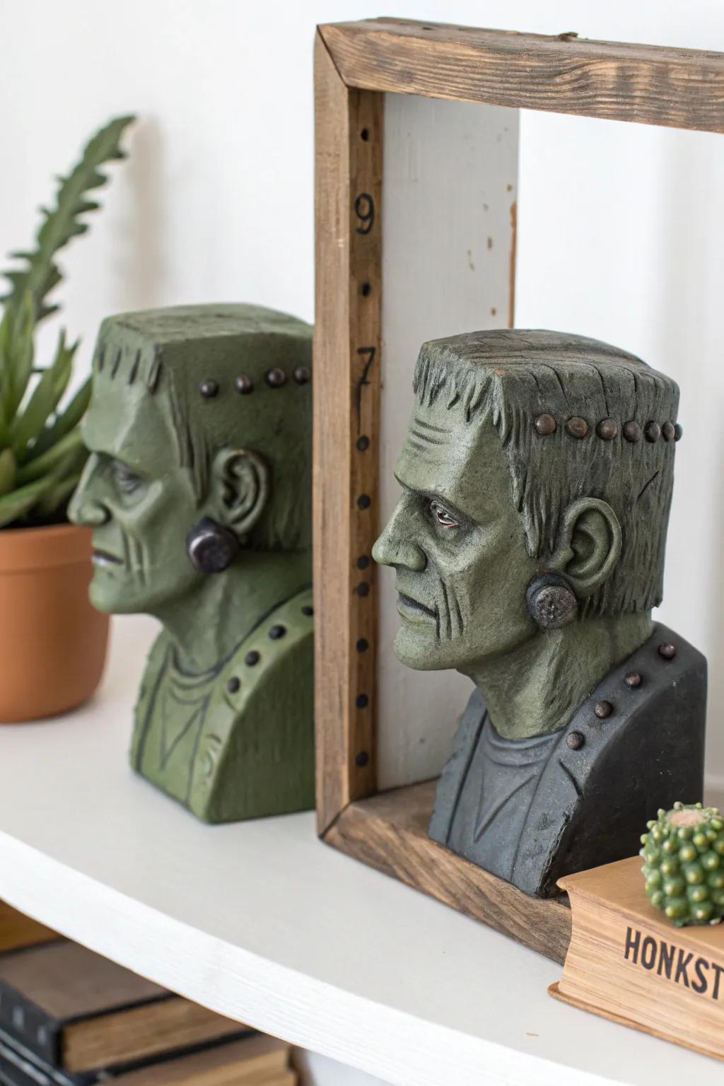 Grant your bookshelf a creature makeover with these quirky Frankenstein volumes supporters. An ideal synthesis of spookiness and style!