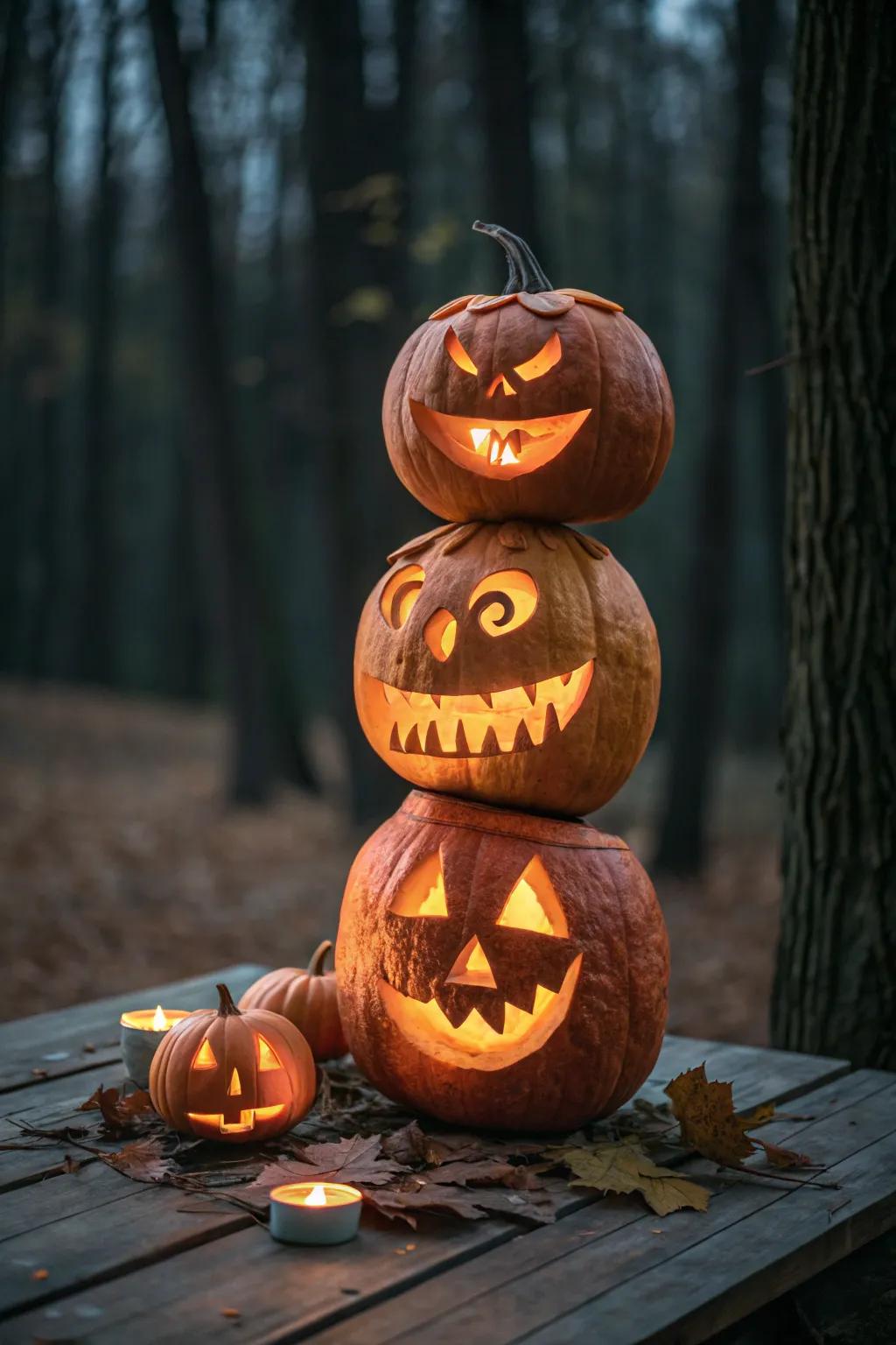 Spectral Monuments: Elevate your Halloween with this hauntingly artistic gourd stack!