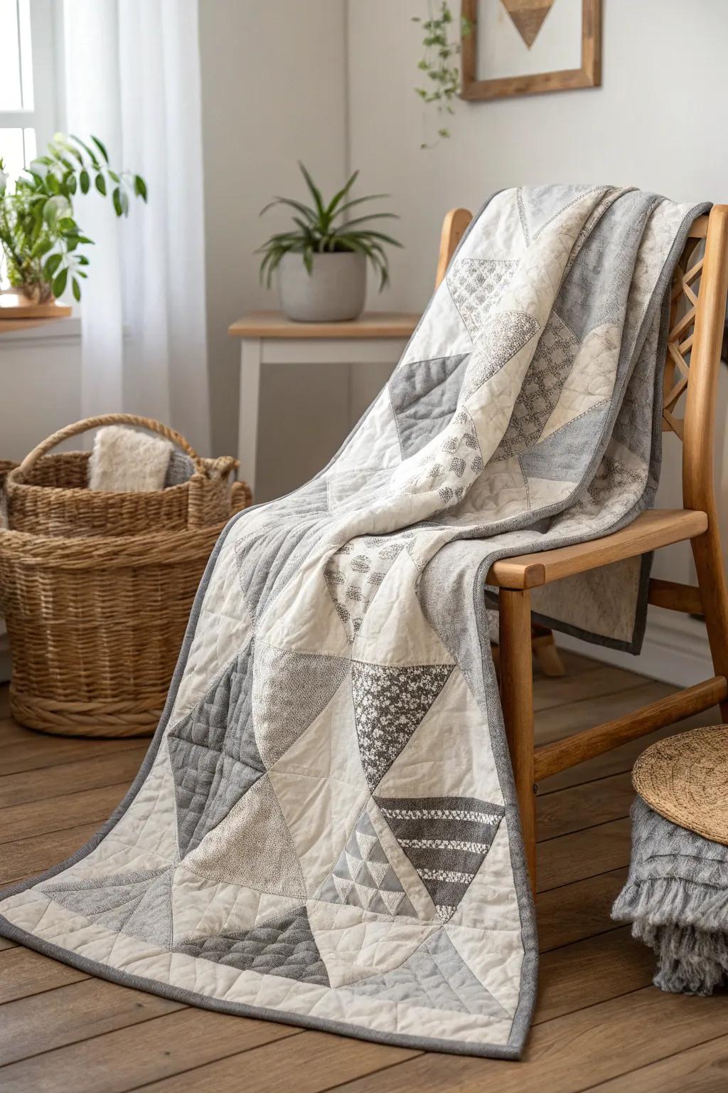 Embrace the elegance of subtle neutrals through this minimalist temperature quilt, ideal for introducing a hint of refinement to your area.