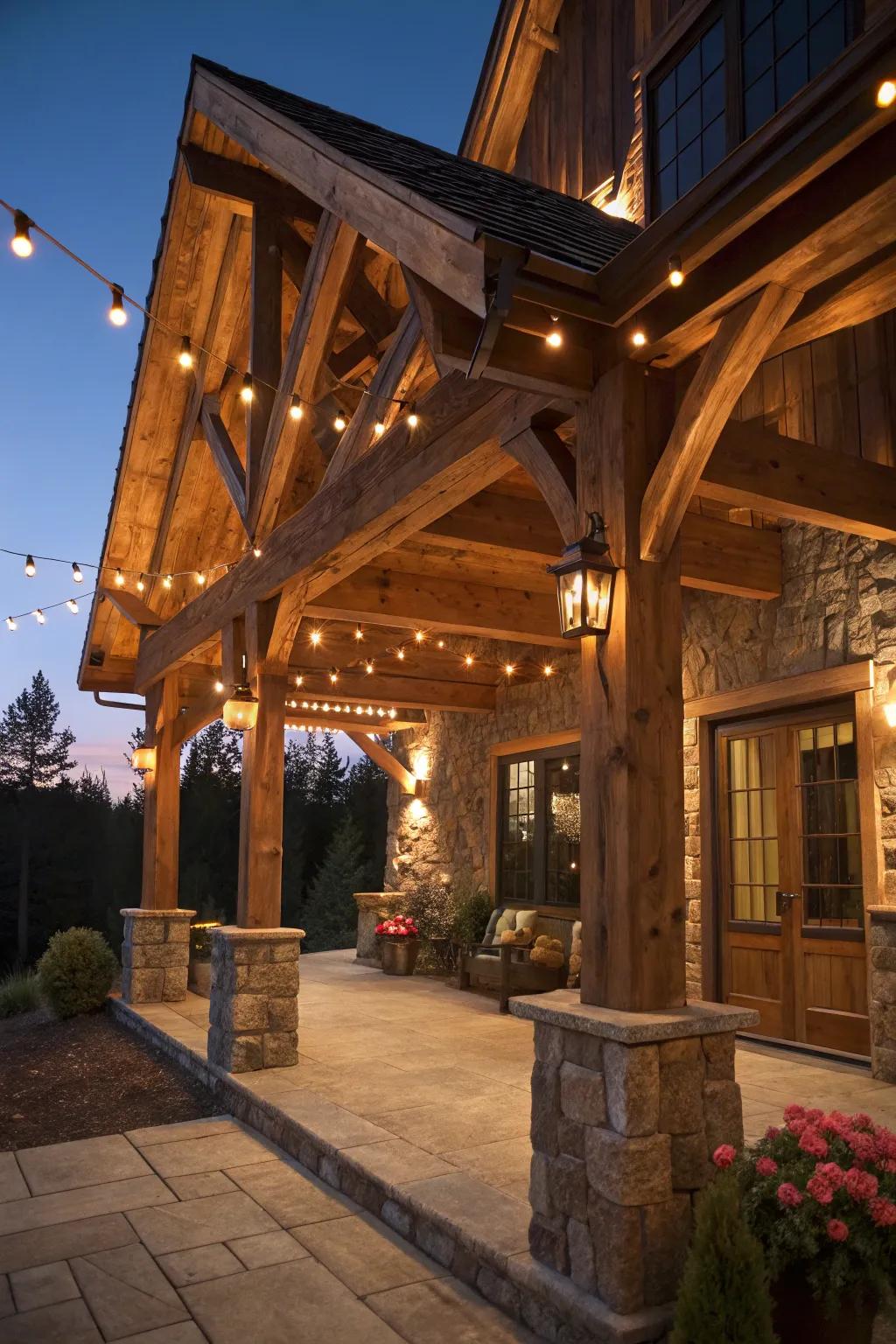 Illuminate your timber porch through tiered illumination for a cordial and inviting atmosphere.