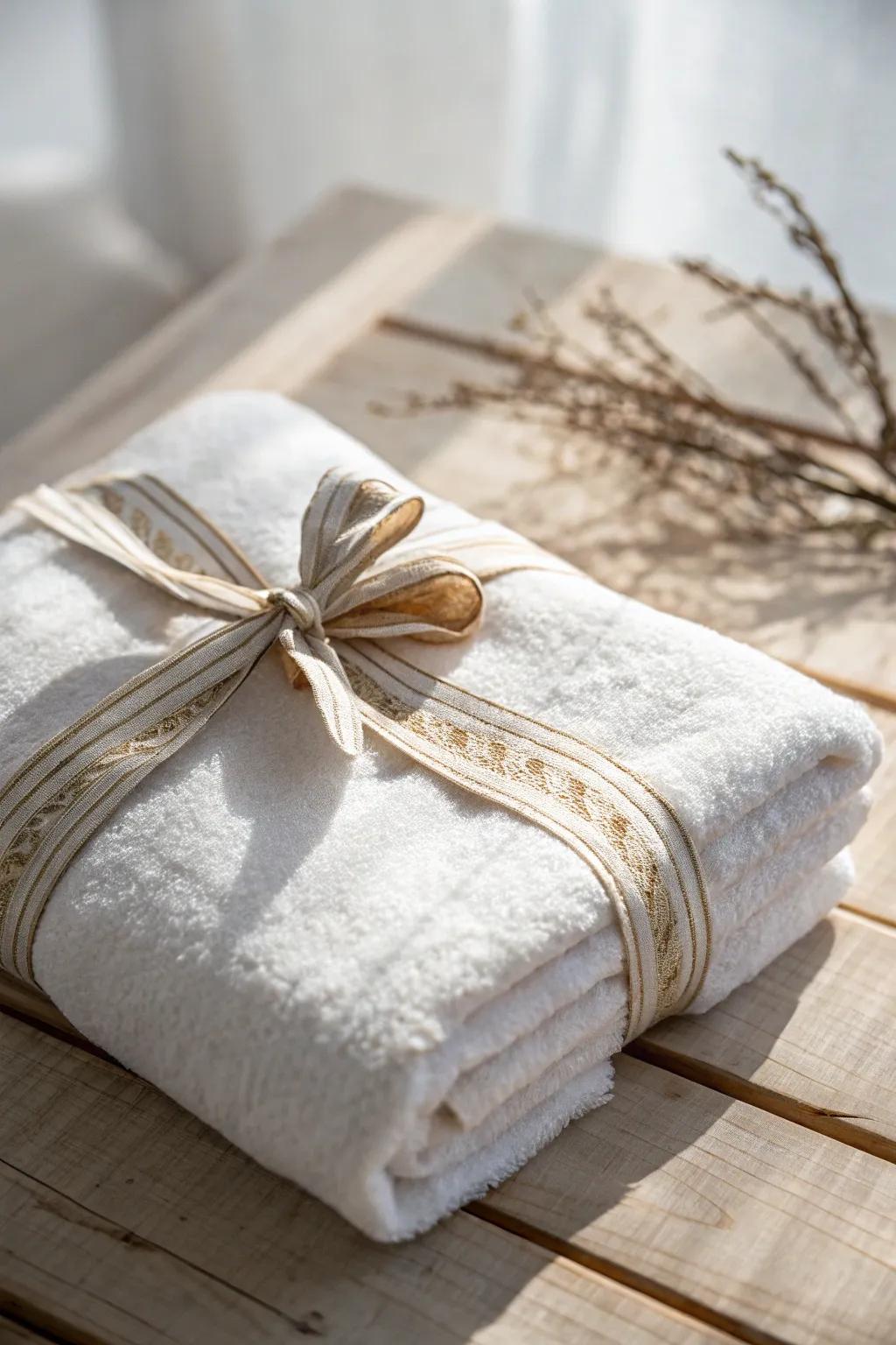 Transform your towel presentation with elegant textile fastenings for a hint of handcrafted charm.