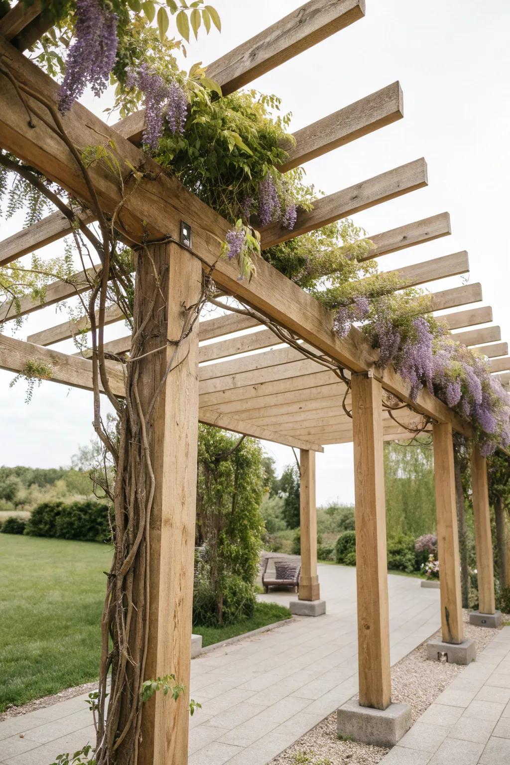 Embrace the elegance of nature with a Scandinavian-inspired pergola adorned with cascading vines.