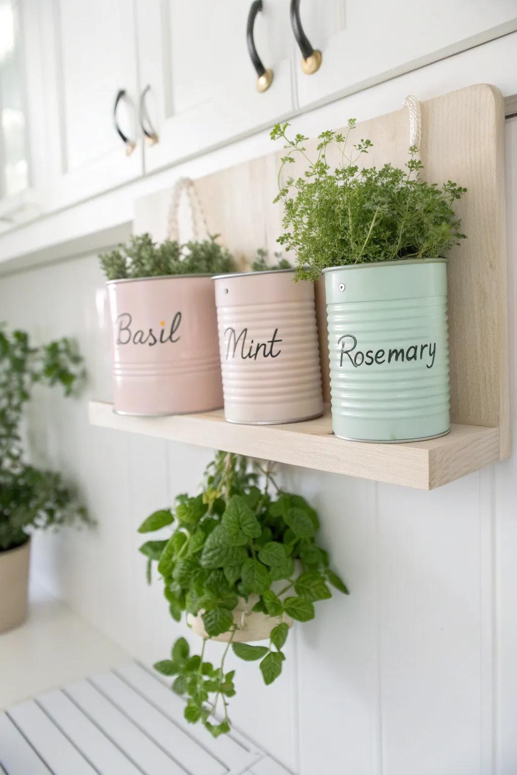 Invigorate your culinary space with a chic, repurposed herb garden—where sustainability converges with panache.