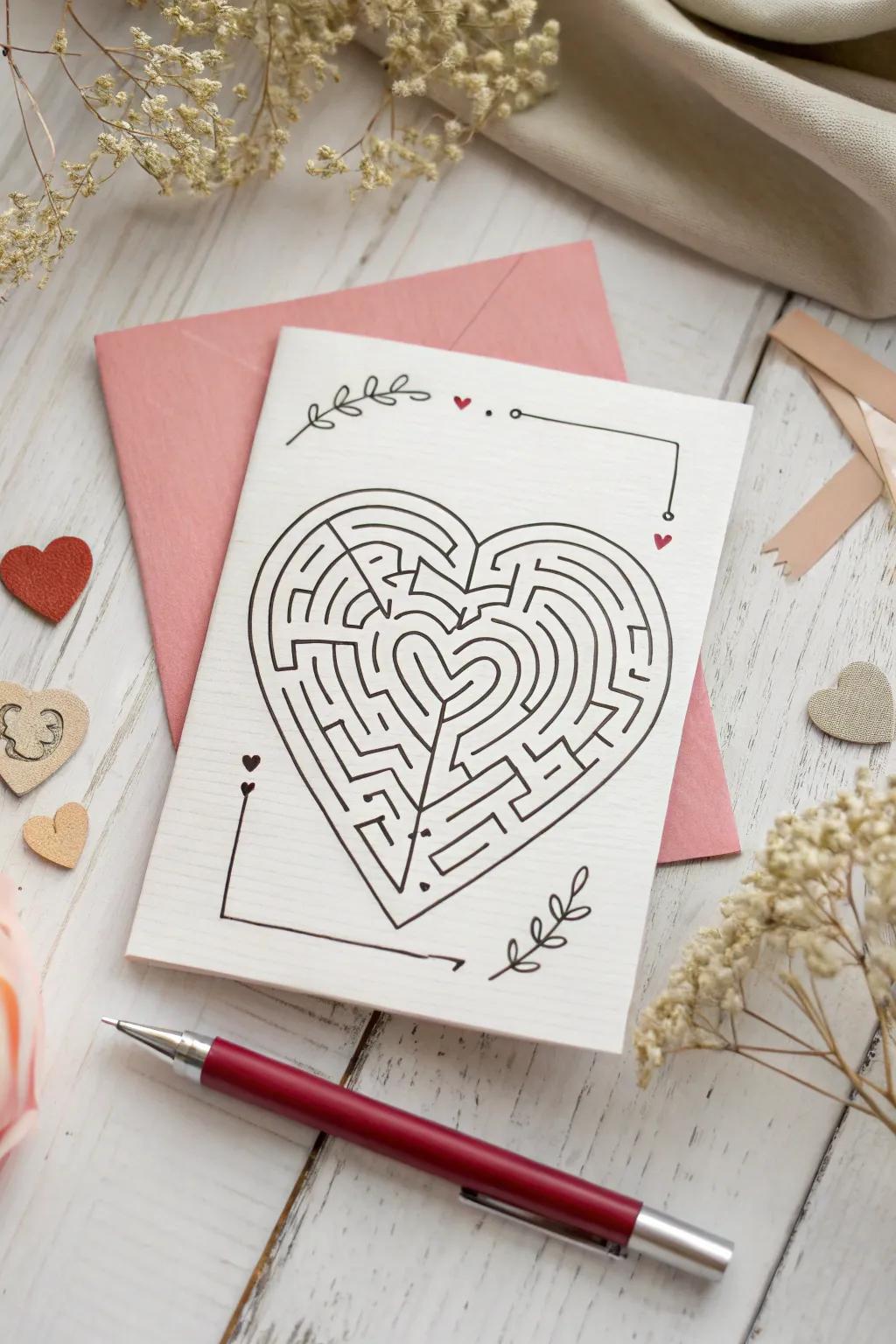 Immerse yourself in affection through this charming interactive labyrinth card, ideal for a playful Valentine's Day gesture.