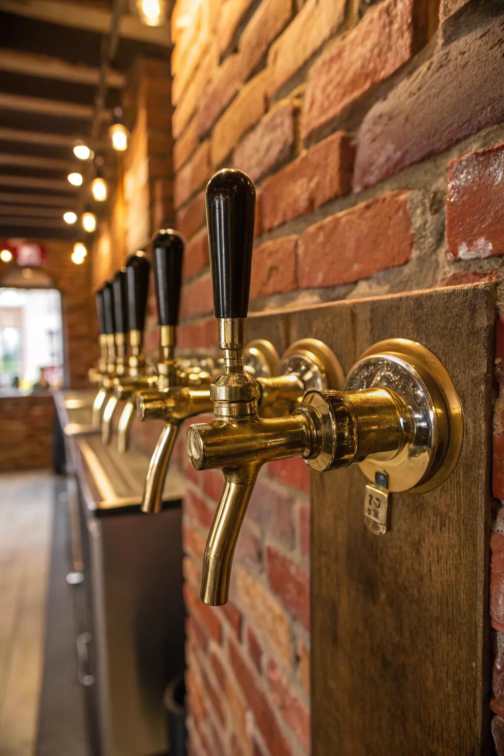 Improve your home bar through the classic allure of brick wall appeal and polished brass taps.