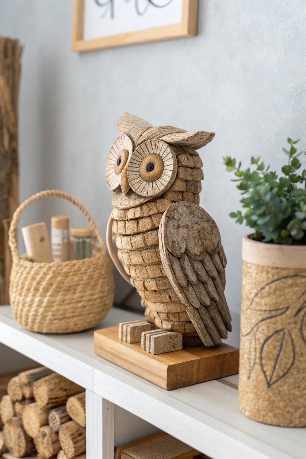 Celebrate creativity and simplicity with this enchanting wine cork owl figure. A flawless blend of minimalist and Boho aesthetics!