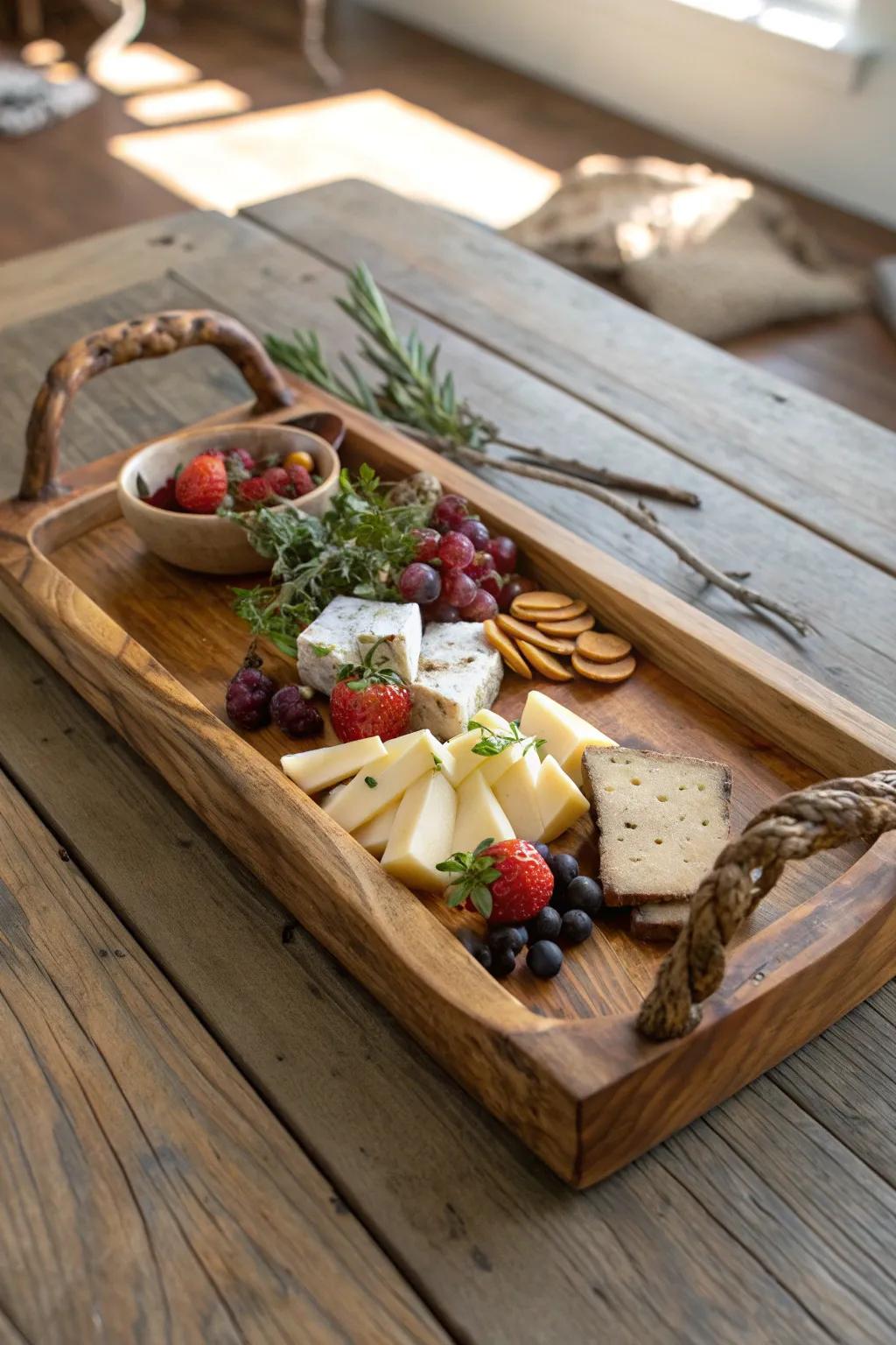 Elevate your hospitality game via this beautiful hand-fashioned timber serving rack, tailored for any occasion.
