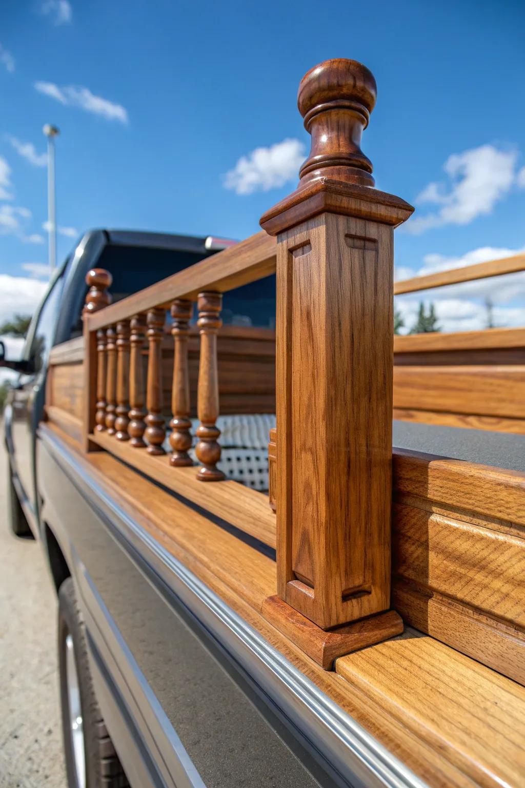 Elevate your truck's style and utility with handcrafted timber stake side barriers.