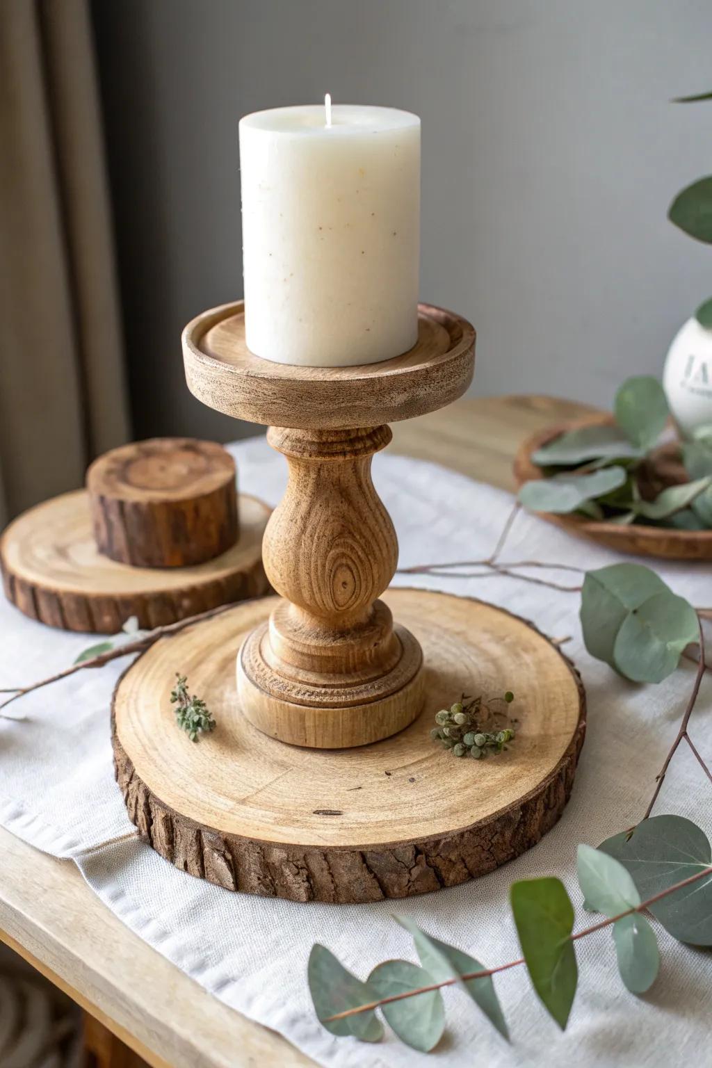 With rustic elegance: handcrafted wooden spool stands for a minimalist touch, elevate your décor.