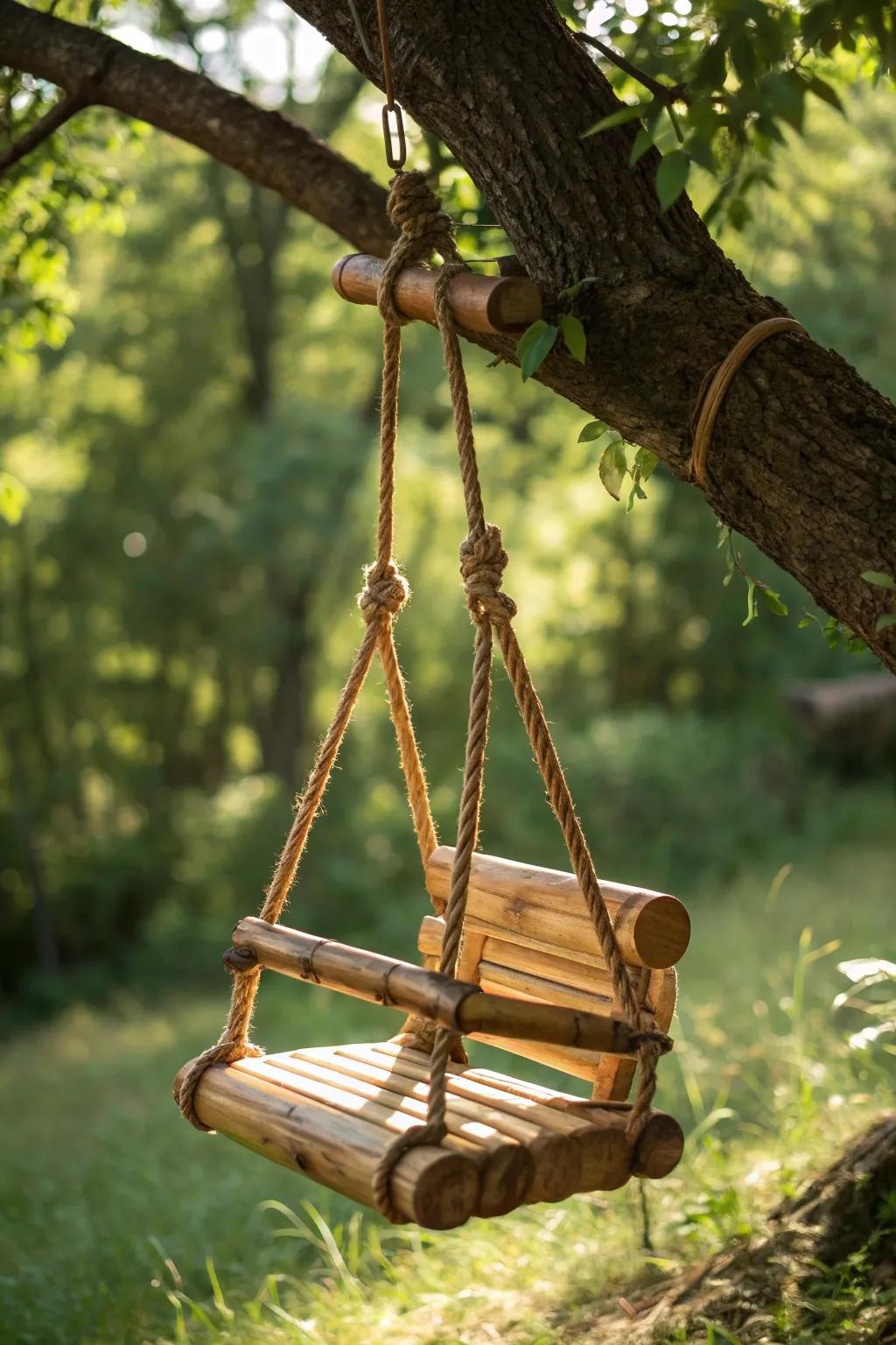 Swing into sustainability with this stunning bamboo swing, marrying design with nature.