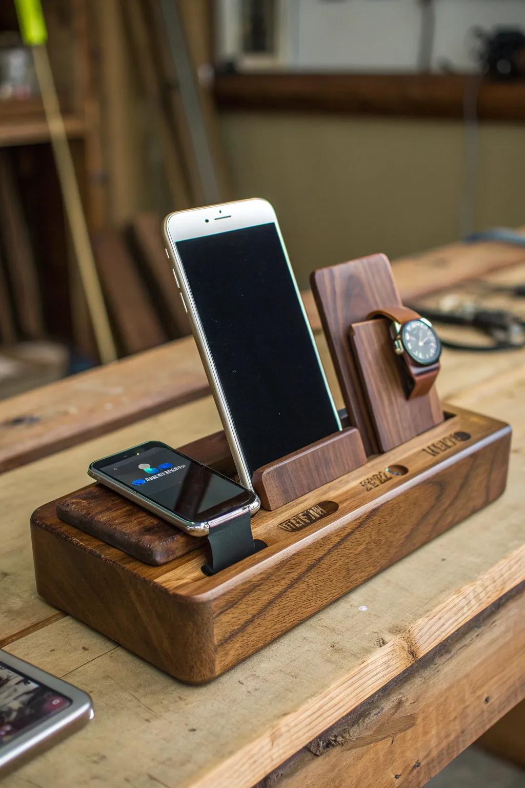 Elevate your workspace with a handmade tech station that mixes practicality with timeless craftsmanship.