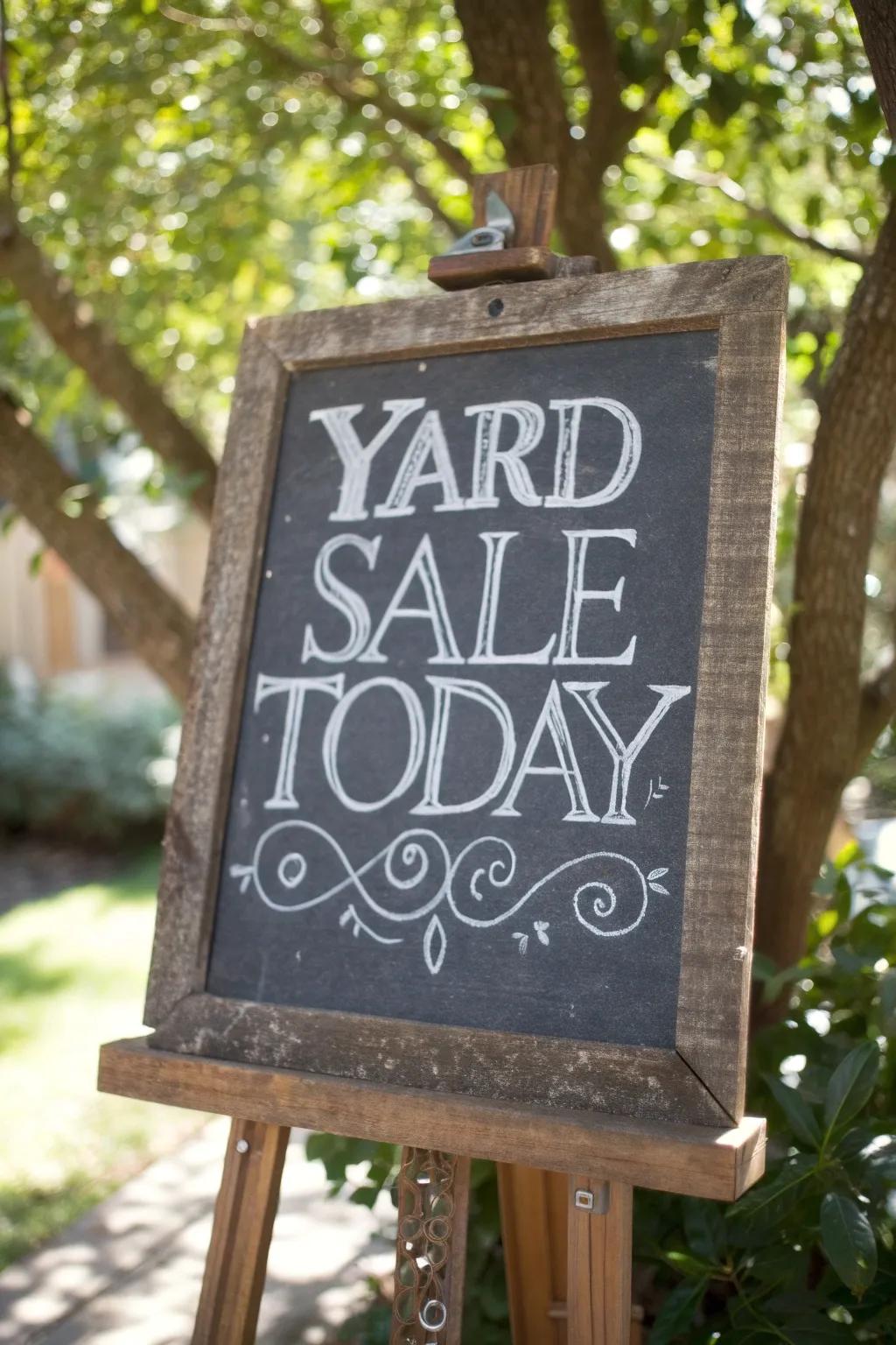 Embrace the homespun elegance of a handcrafted slate board marker for your subsequent garage sale.