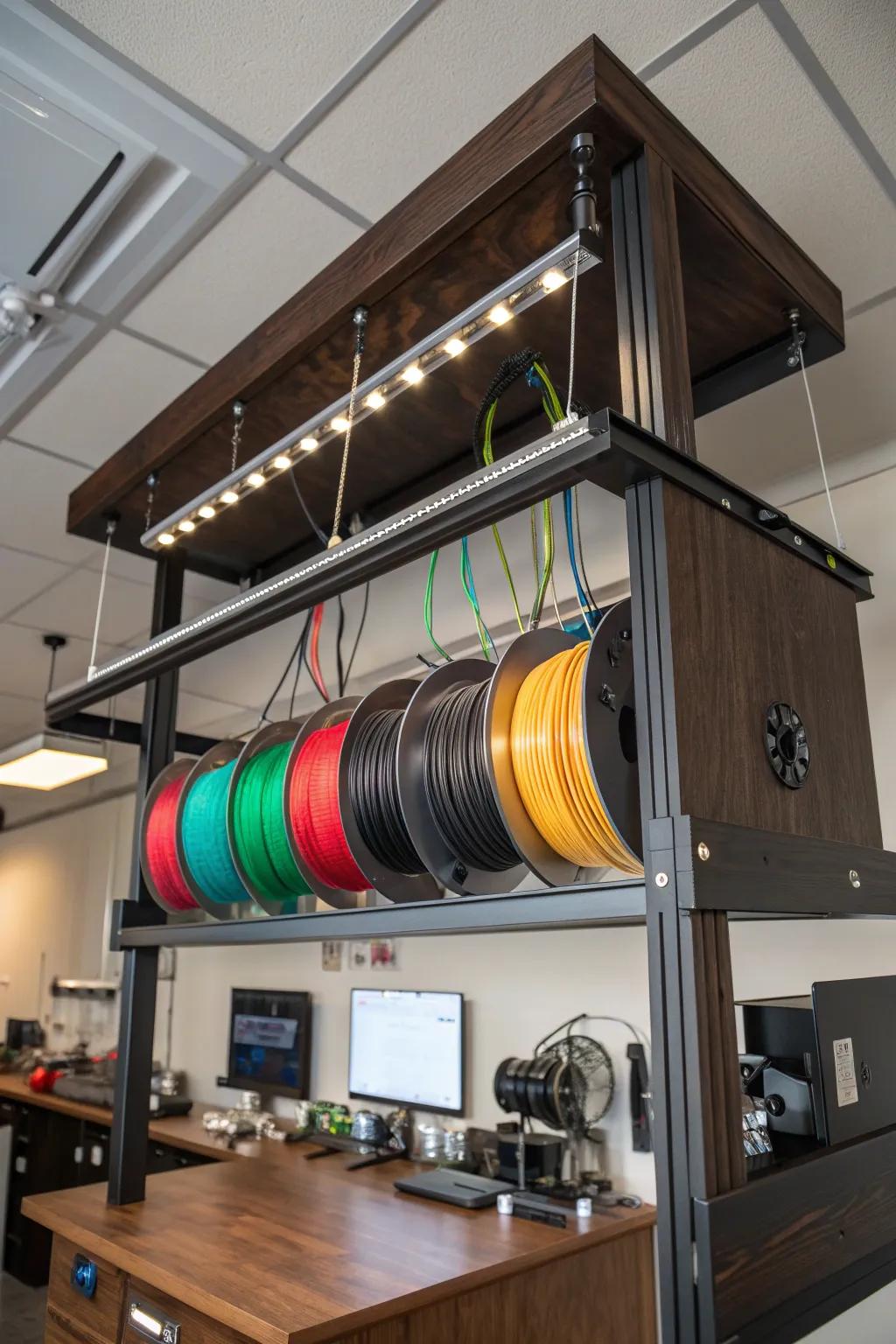 Elevate your workspace with this expertly crafted elevated rack arrangement, blending functionality with style.