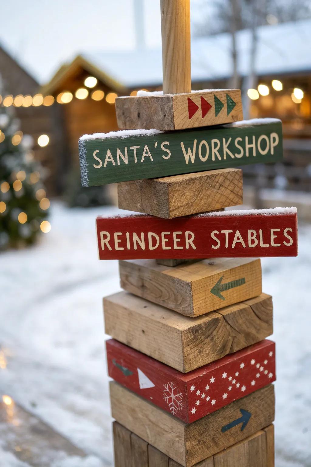 Guide your holiday spirit using a handcrafted North Pole sign, a charming touch for any festive porch!