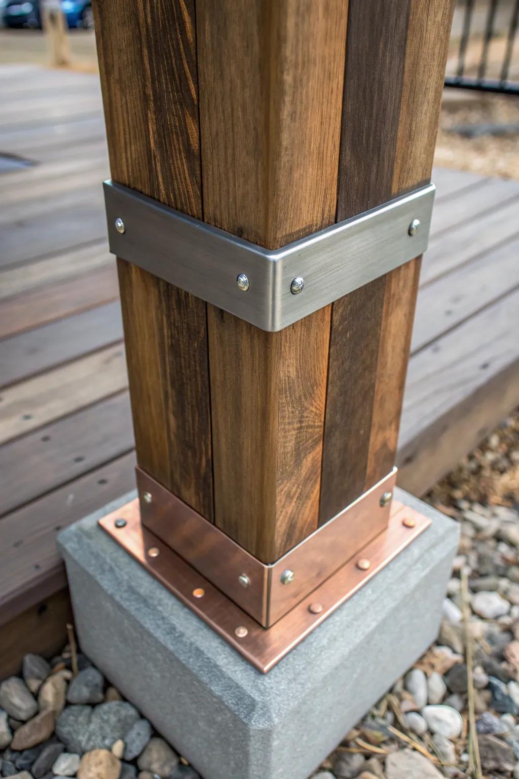 Elevate your outdoor area with striking metal features on your 4x4 post coverings – where artistry encounters modern design.