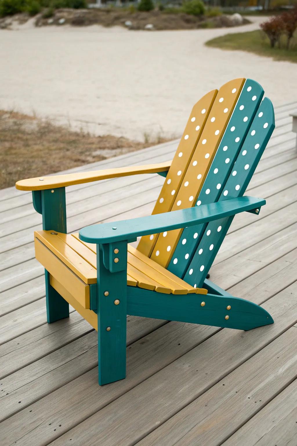 Add a splash of joy to your outdoor space with a polka dot Adirondack chair—where playful meets chic simplicity!