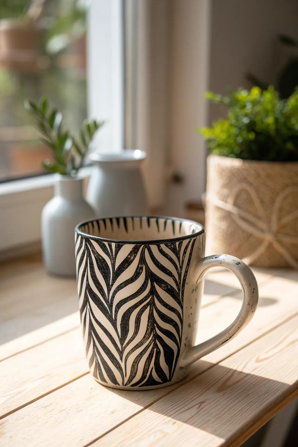 Sip with panache, utilizing a dash of the untamed. Uncover your exotic essence with our zebra print mug!
