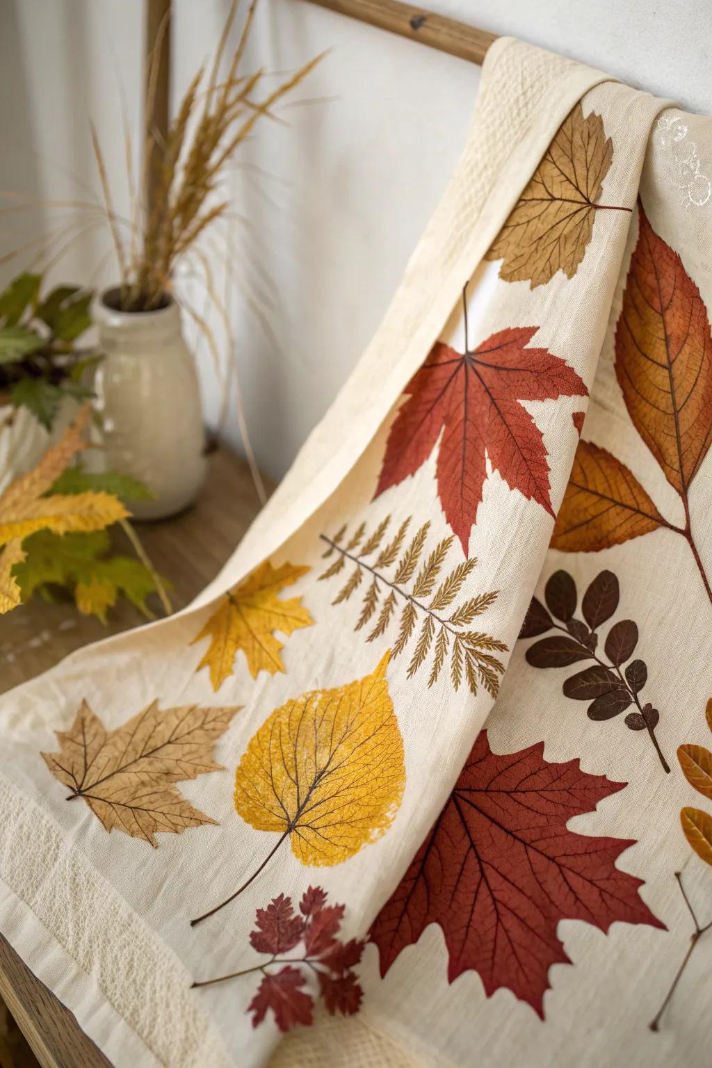 Embrace the art of nature with eco-printed leaves, where simplicity meets beauty in every pattern.