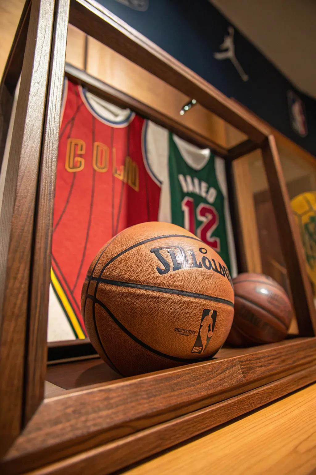 Exhibit your team spirit with this skillfully designed basketball display box in vibrant colors!