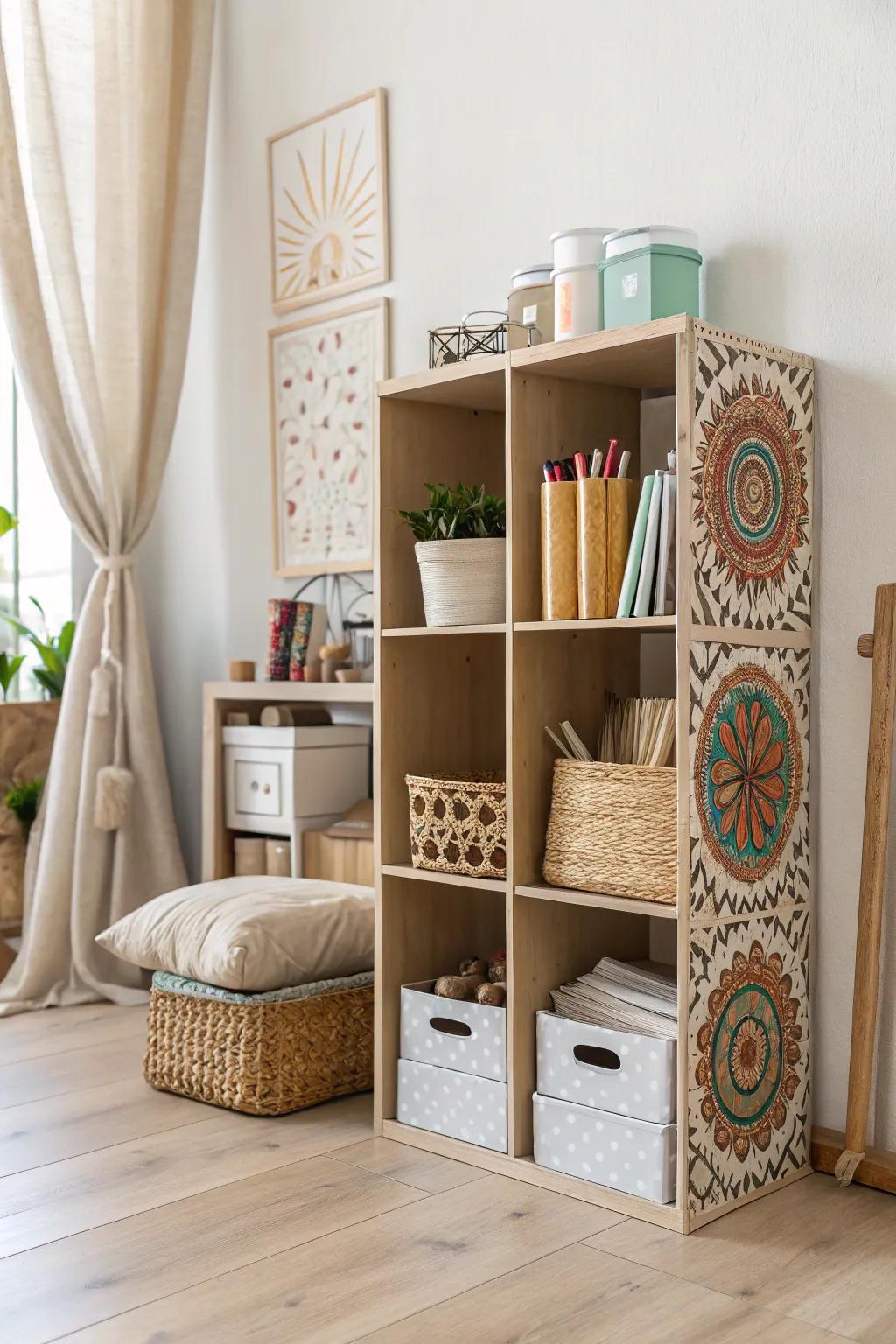Transform cardboard into chic shelves: a creative and sustainable storage solution that adds charm to any space.