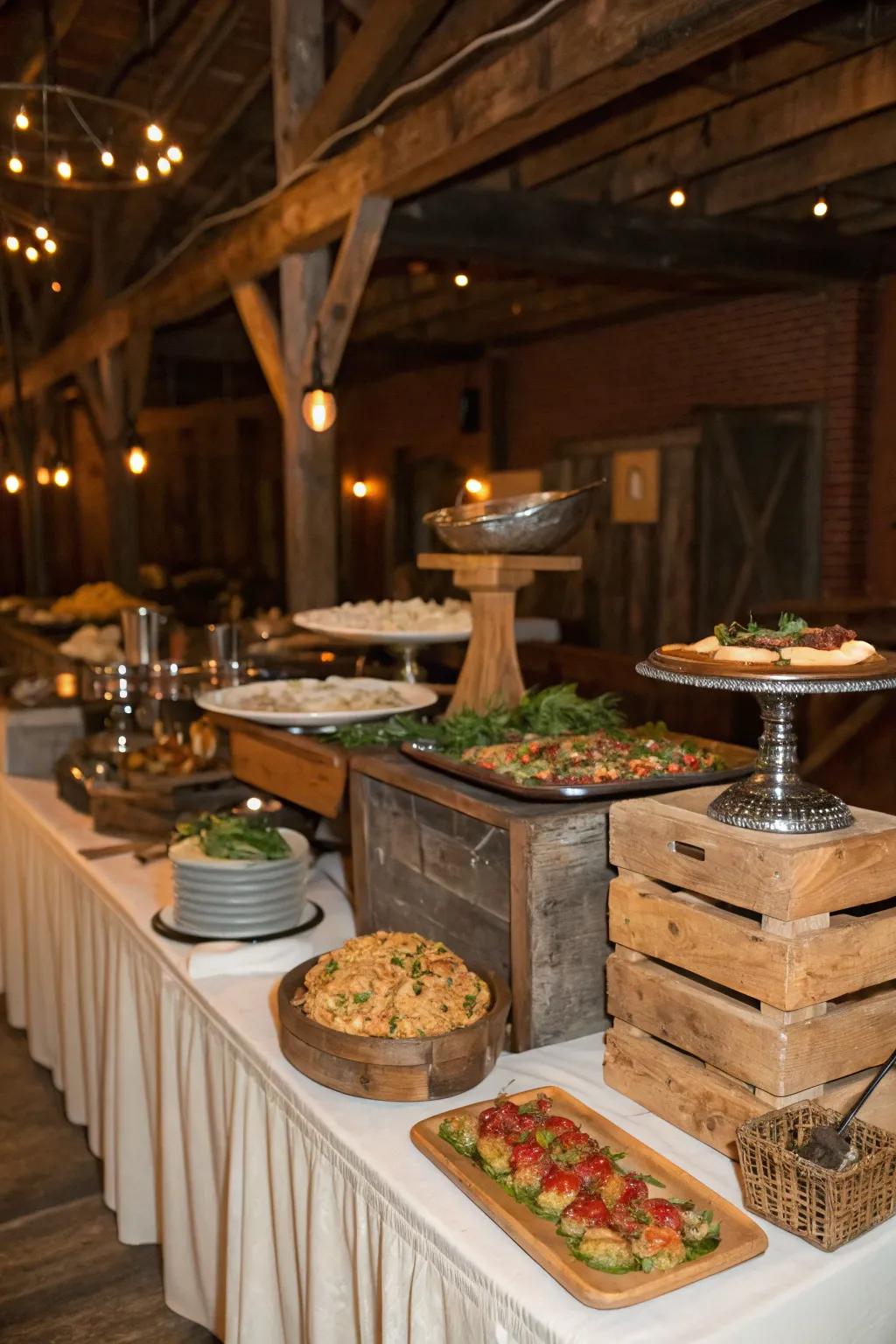 Unconventional serving pieces add a creative touch.