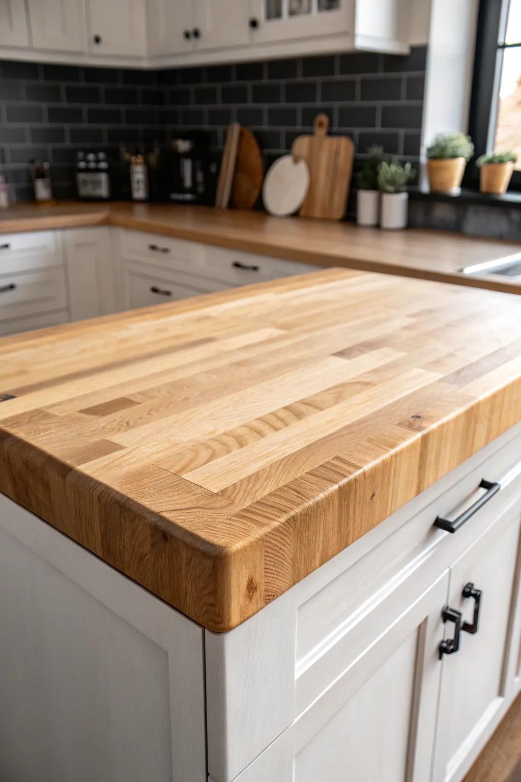 Embrace simplicity with an unblemished-tinted butcher block that permits the innate splendor of the timber to radiate.