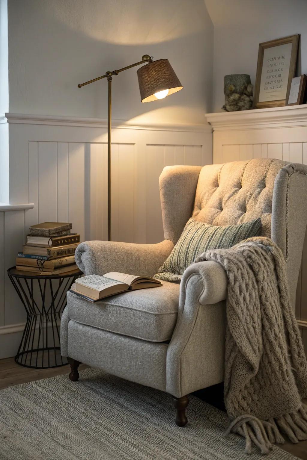 A soothing corner provides a designated space for peace and quiet.