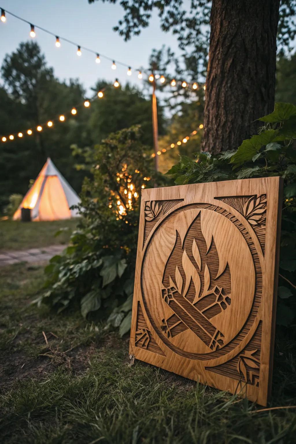 Illuminate your campsite with the ageless warmth of a handcrafted bonfire emblem marker.
