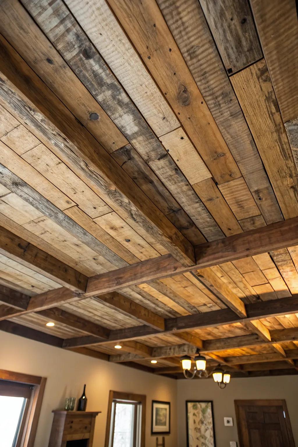 Redefine your area through a DIY skid timber ceiling—country sophistication harmonizes with artisanal ingenuity.