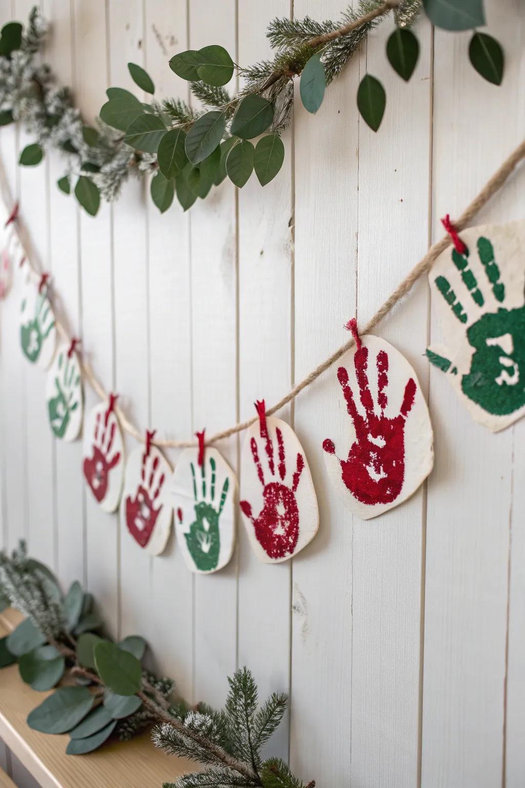 Add a touch of handmade elegance to your holiday decor with a festive handprint garland.