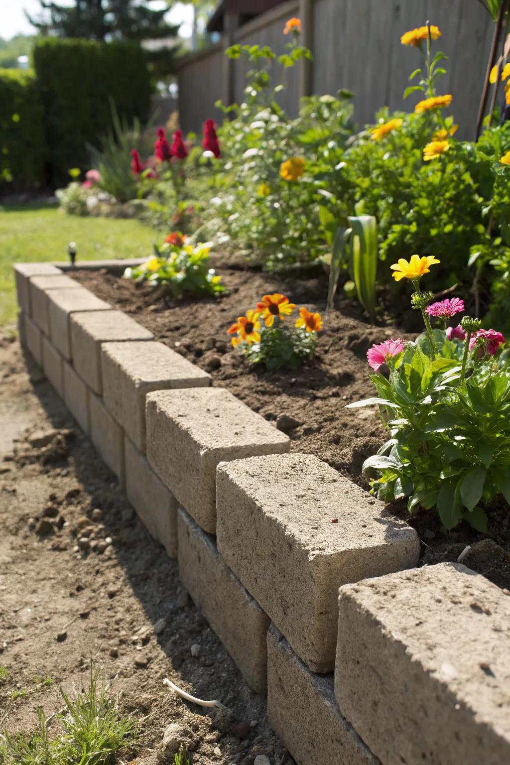 Define your garden with the lasting resilience of concrete block perimeters.