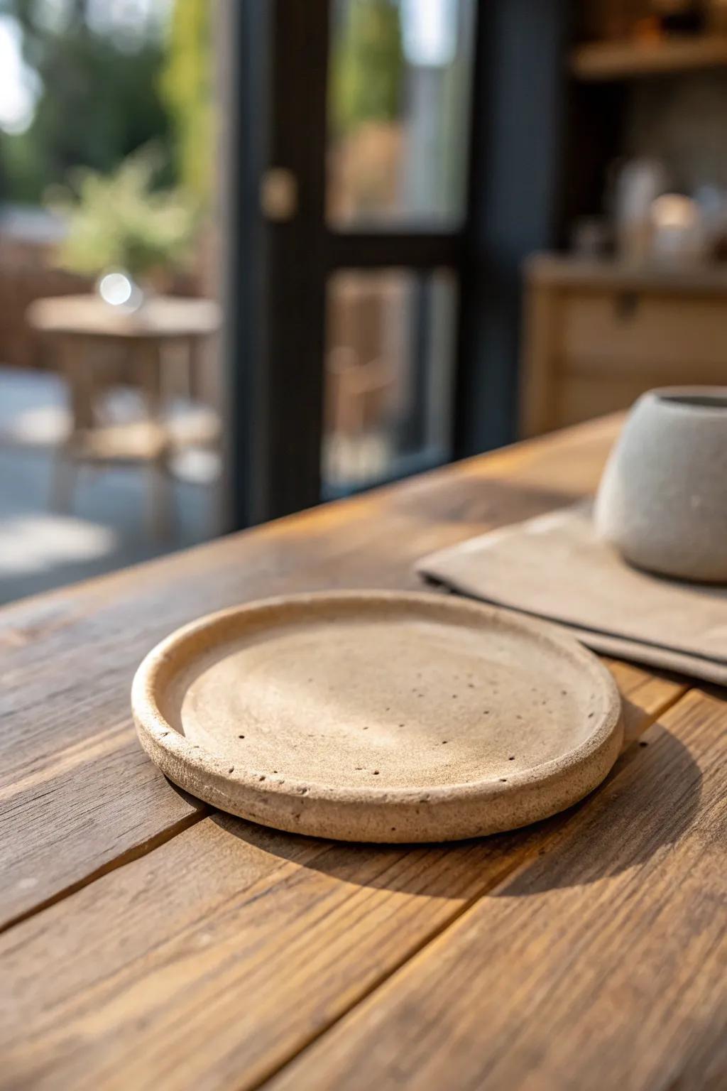 Embrace country charm with artisan clay coasters for a warm, simple touch.