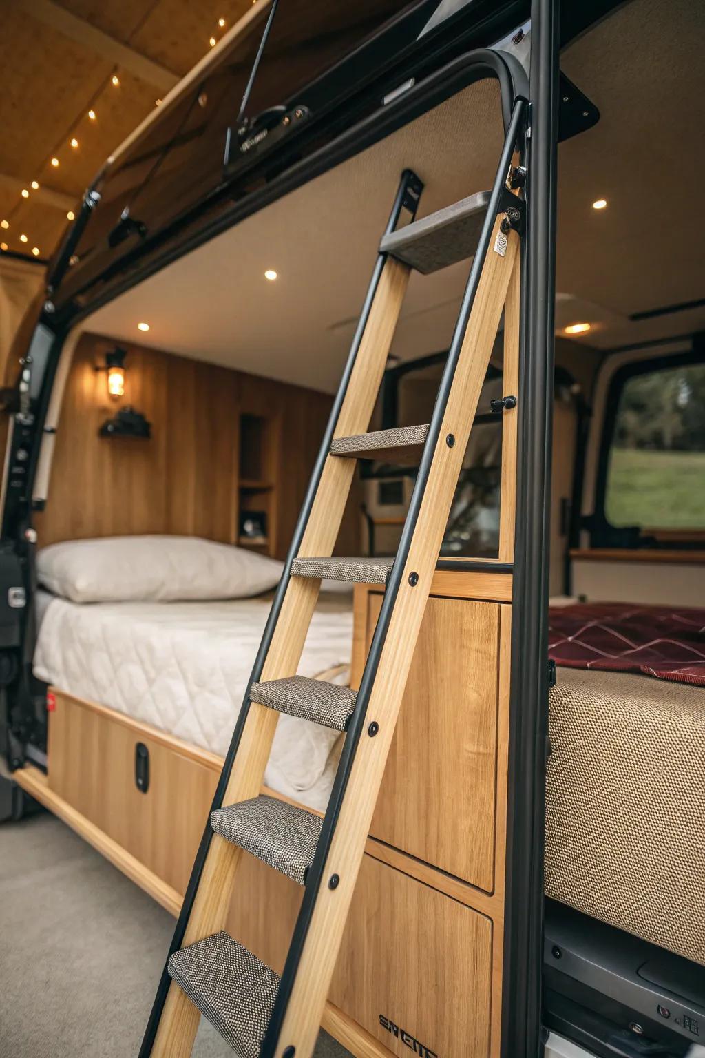 Easily reach new heights with this well-made folding ladder in your camper van.