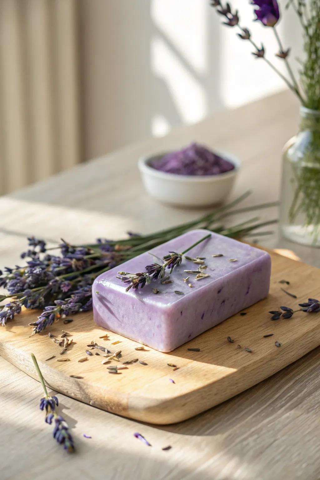 Indulge in the tranquilizing allure of handcrafted purple aroma bar, where effortlessness intertwines with serenity.