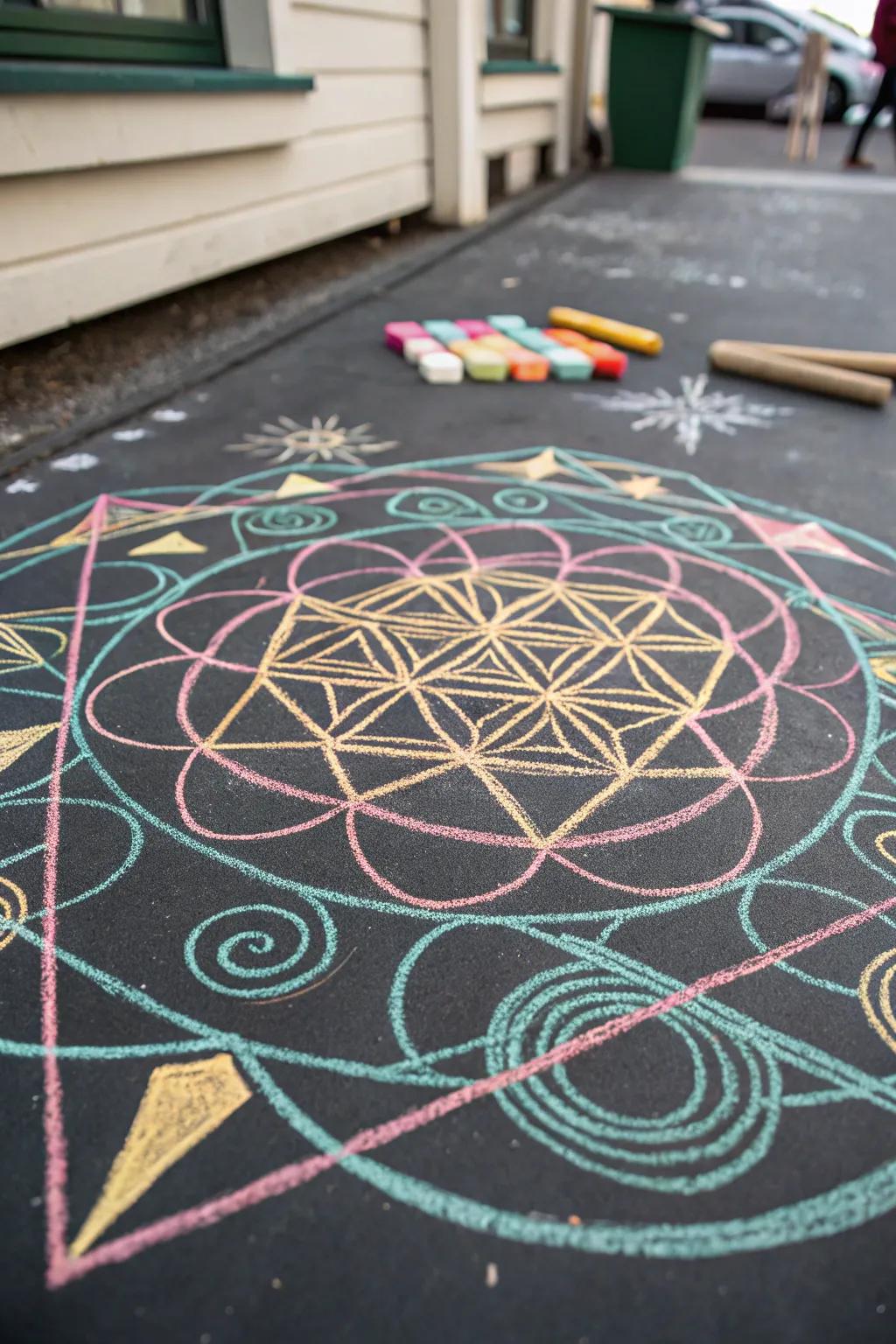 Explore the beauty of balance with bold geometric chalk artistry. Perfect for imparting a modern twist to your creative space.